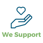 a graphic of a hand with a heart on it with text underneath that reads "we support"